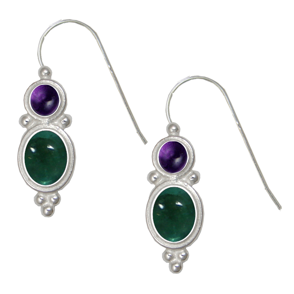 Sterling Silver Drop Dangle Earrings Fluorite And Amethyst